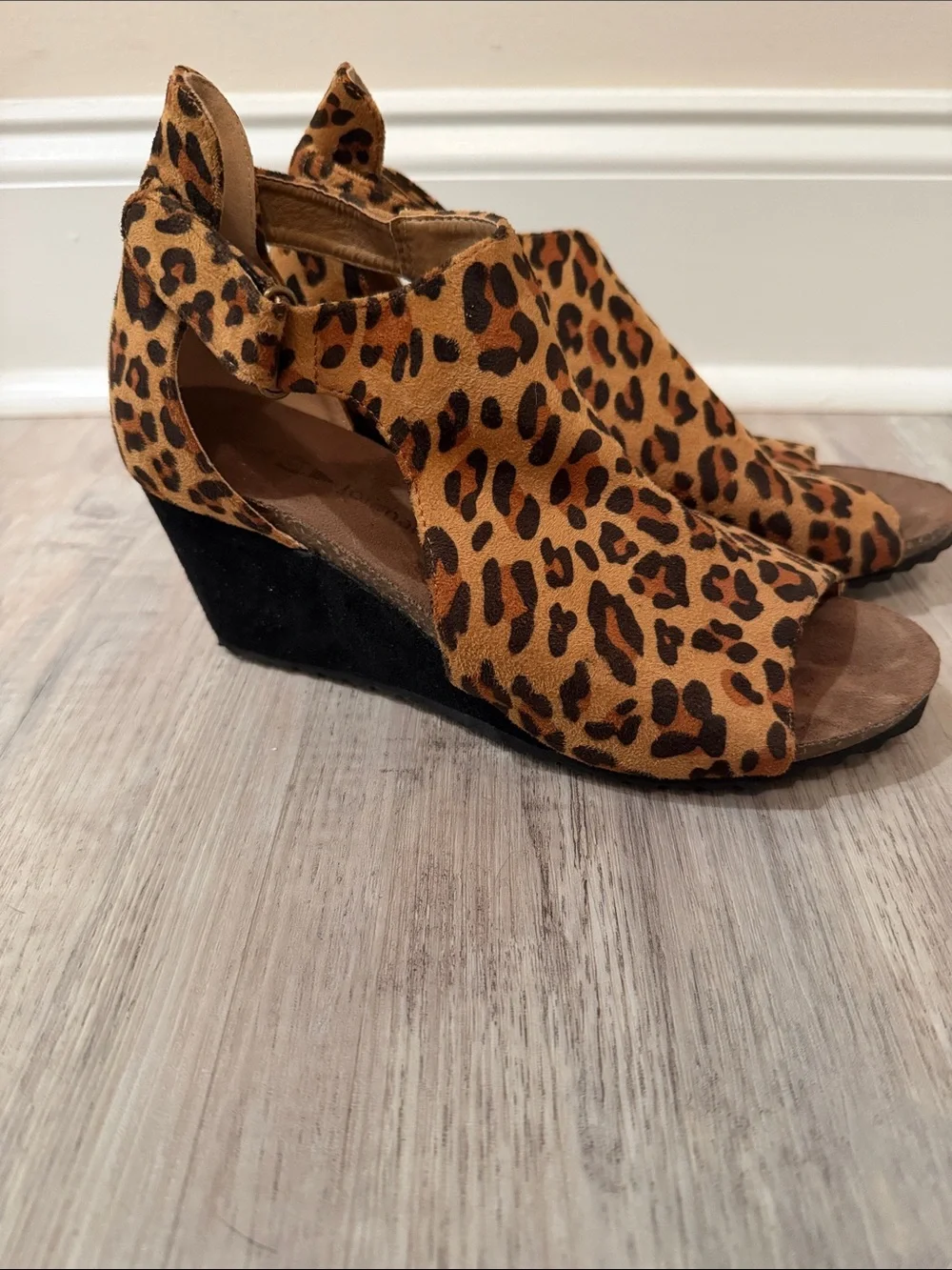 Leopard Print Wedge Sandals - Women's Open Toe Heels
